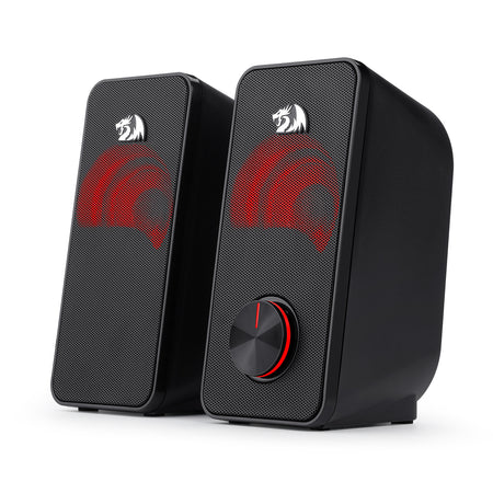 Redragon GS500 Stentor PC Gaming Speaker, 2.0 Channel Stereo Desktop Computer Speaker with Red Backlight, Quality Bass and Crystal Clear Sound, USB Powered with a 3.5mm Connector Redragon GS500 Stentor PC Gaming Speaker, 2.0 Channel Stereo Desktop Computer Speaker with Red Backlight, Quality Bass and Crystal Clear Sound, USB Powered with a 3.5mm Connector